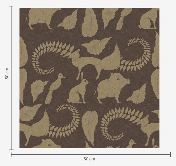 Tapet Model forestier cu animale pe fundal maro, Tapet natura, a01121 : Uwalls.ro