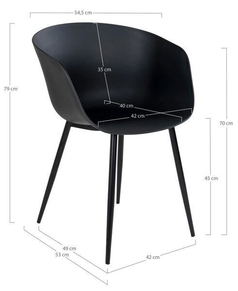 Scaun dining Roda, Negru, 56x55x78 cm