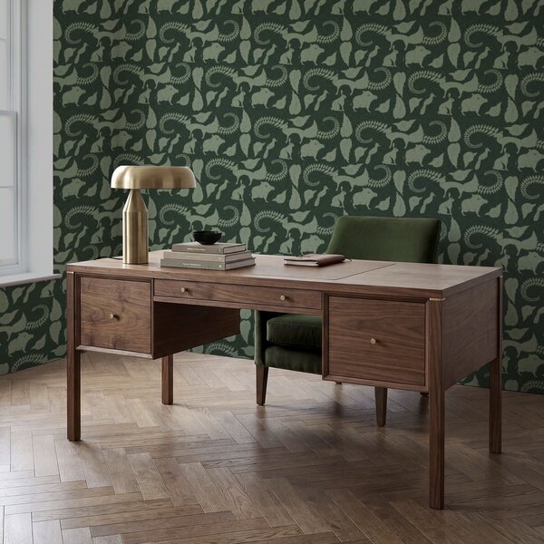 Tapet Model forestier cu animale pe fundal verde, Tapet natura, a01121v1 : Uwalls.ro