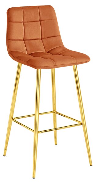 Scaun Bar Simon Catifea Portocaliu Picioare Metalice Finisaj Auriu