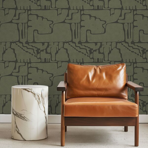 Tapet Model organic abstract în tonuri de verde, Tapet abstract, a01122 : Uwalls.ro