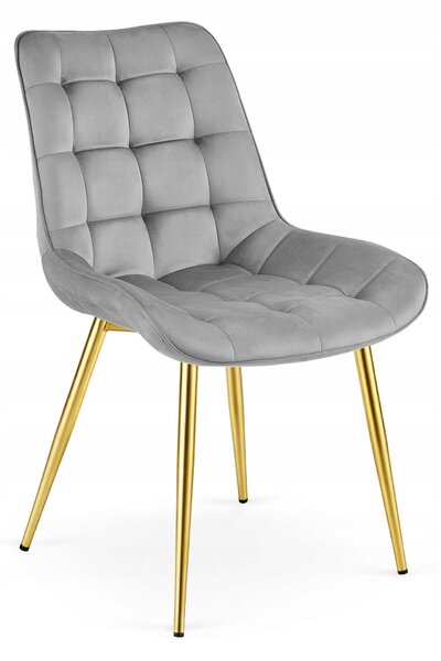 Scaun Bucatarie/Dining Joy Gri Deschis Catifea, Picioare Metalice, Finisaj Auriu