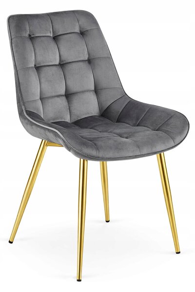 Scaun Bucatarie/Dining Joy Gri Inchis Catifea, Picioare Metalice, Finisaj Auriu