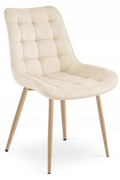 Scaun Bucatarie/Dining Joy Bej Catifea, Picioare Metalice, Finisaj Lemn