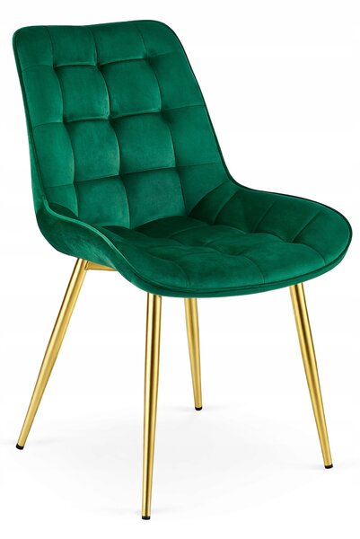 Scaun Bucatarie/Dining Joy Verde Catifea, Picioare Metalice, Finisaj Auriu