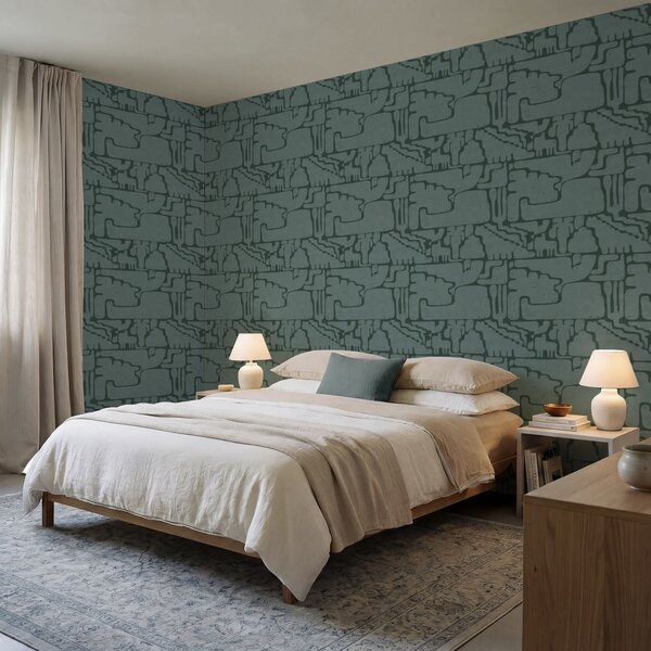 Tapet Model abstract în nuanțe de verde-albastru, Tapet abstract, a01122v3 : Uwalls.ro