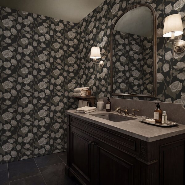 Tapet Model floral cu trandafiri pe fundal închis, Tapet flori, a01123 : Uwalls.ro