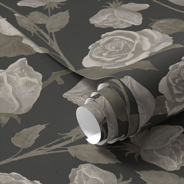 Tapet Model floral cu trandafiri pe fundal închis, Tapet flori, a01123 : Uwalls.ro