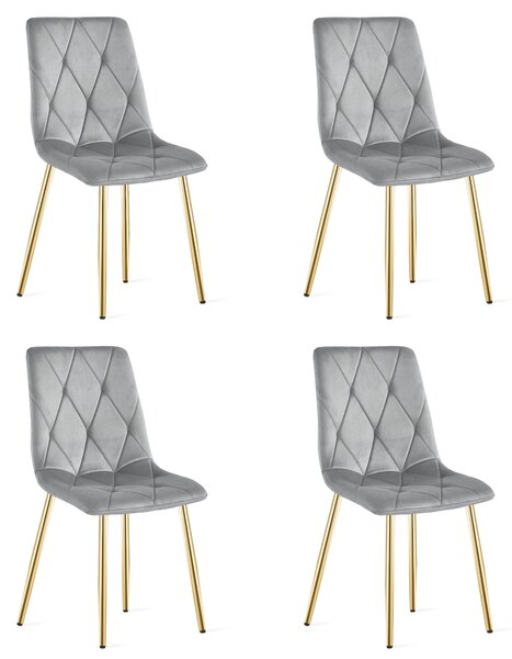 Set 4 Scaune Bucatarie/Dining Fido Gri Deschis Catifea Picioare Aurii
