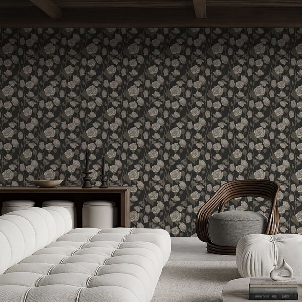 Tapet Model floral cu trandafiri pe fundal închis, Tapet flori, a01123 : Uwalls.ro