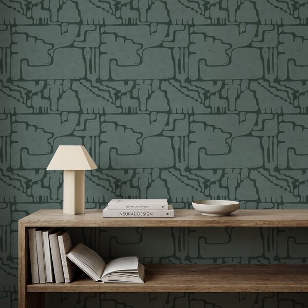 Tapet Model abstract în nuanțe de verde-albastru, Tapet abstract, a01122v3 : Uwalls.ro