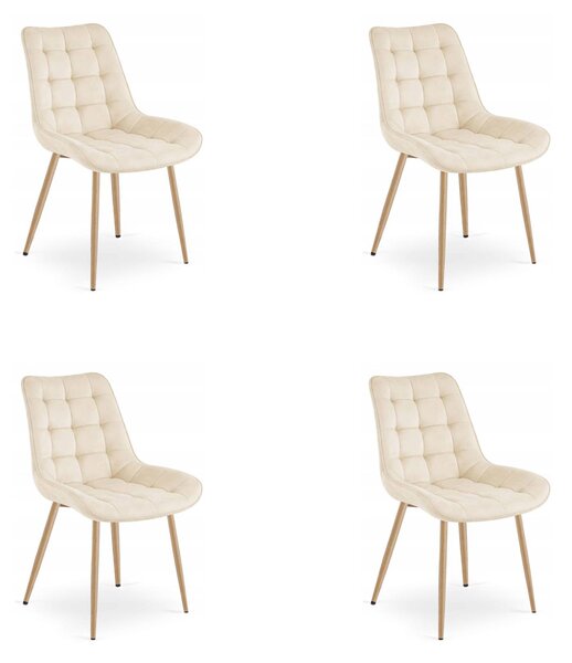 Set 4 Scaune Bucatarie/Dining Joy Bej, Catifea, Picioare Metalice, Finisaj Lemn
