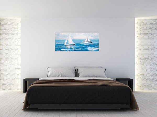 Tablou - Pictură yacht pe mare (120x50 cm)