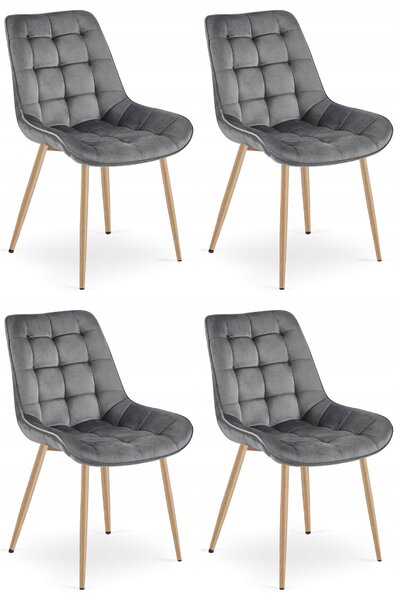 Set 4 Scaune Bucatarie/Dining Joy Gri Inchis Deschis, Catifea, Picioare Metalice, Finisaj Lemn