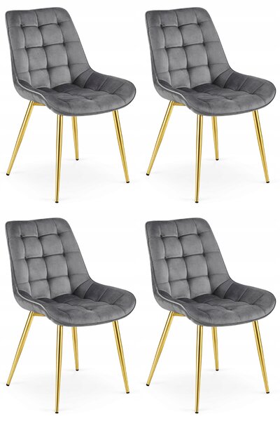Set 4 Scaune Bucatarie/Dining Joy Gri Inchis, Catifea, Picioare Metalice, Finisaj Auriu