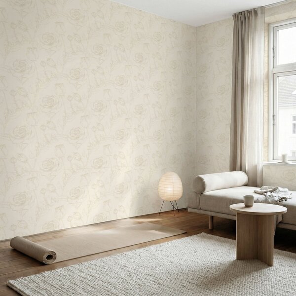 Tapet Model roz deschis pe fundal bej, Tapet flori, a01124 : Uwalls.ro