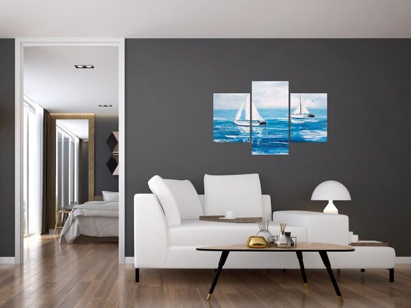 Tablou - Pictură yacht pe mare (90x60 cm)