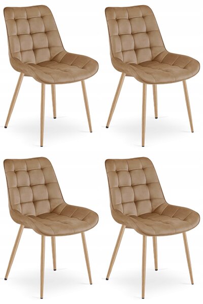 Set 4 Scaune Bucatarie/Dining Joy Maro, Catifea, Picioare Metalice, Finisaj Lemn