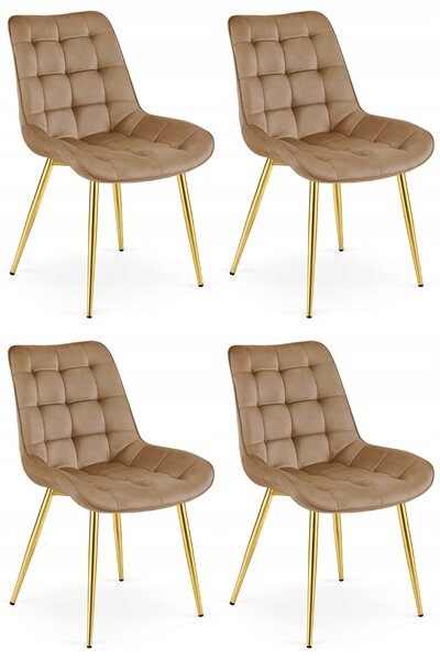 Set 4 Scaune Bucatarie/Dining Joy Maro, Catifea, Picioare Metalice, Finisaj Auriu