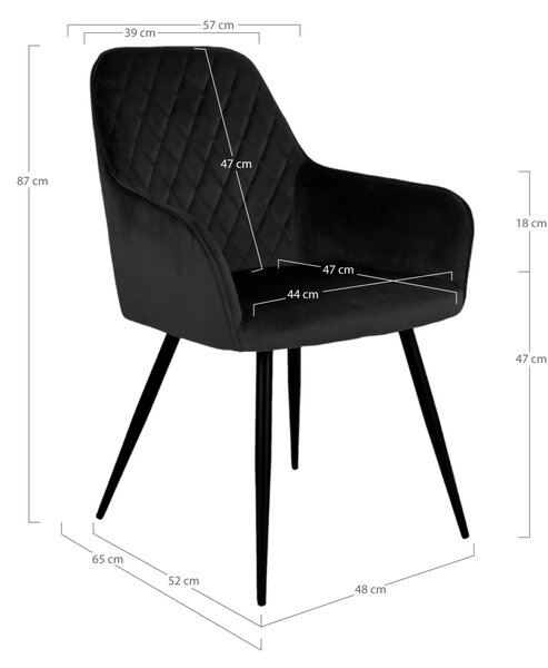 Scaun dining Harbo, Negru, 65x57x87 cm, Catifea