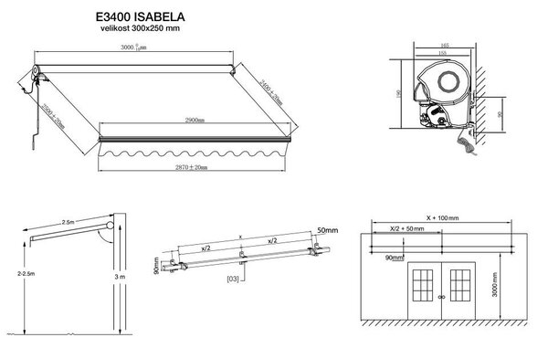 Marchiză/Copertină retractabilă casetată motorizată ISABELA 3x2,5m Bej