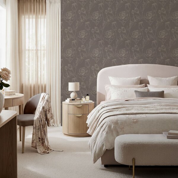 Tapet Model cu trandafiri negri pe fond maro, Tapet flori, a01124v1 : Uwalls.ro