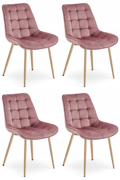 Set 4 Scaune Bucatarie/Dining Joy Roz, Catifea, Picioare Metalice, Finisaj Lemn