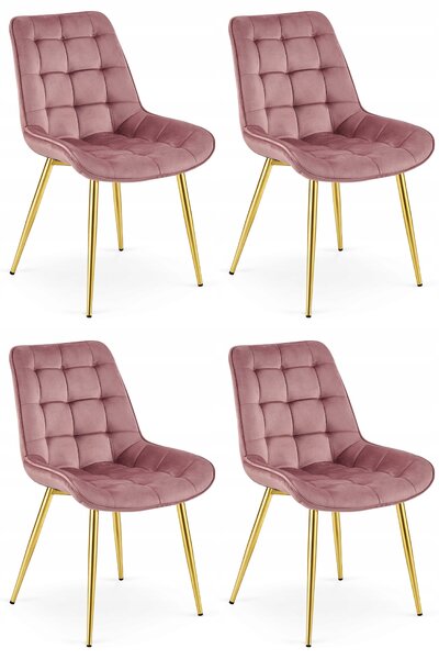 Set 4 Scaune Bucatarie/Dining Joy Roz, Catifea, Picioare Metalice, Finisaj Auriu