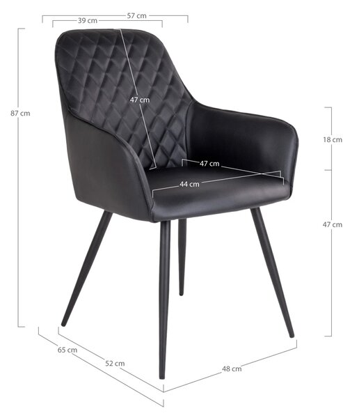 Scaun dining Harbo, Negru, 65x57x87 cm, Piele ecologica