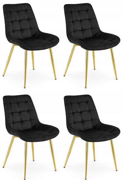 Set 4 Scaune Bucatarie/Dining Joy Negru, Catifea, Picioare Metalice, Finisaj Auriu
