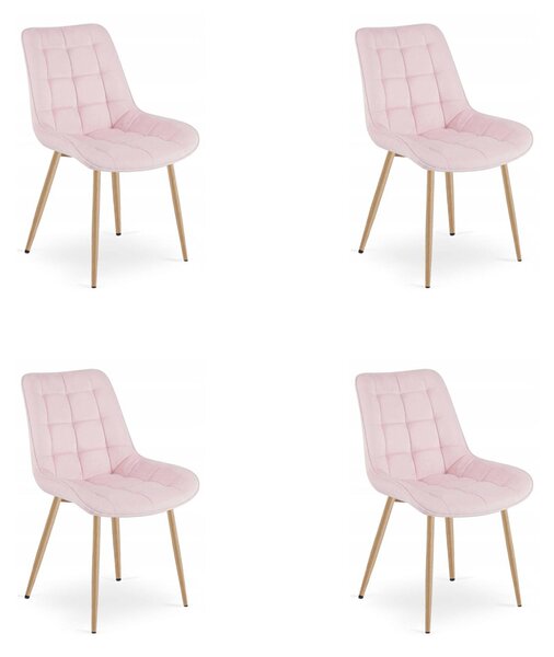 Set 4 Scaune Bucatarie/Dining Joy Roz Deschis, Catifea, Picioare Metalice, Finisaj Lemn