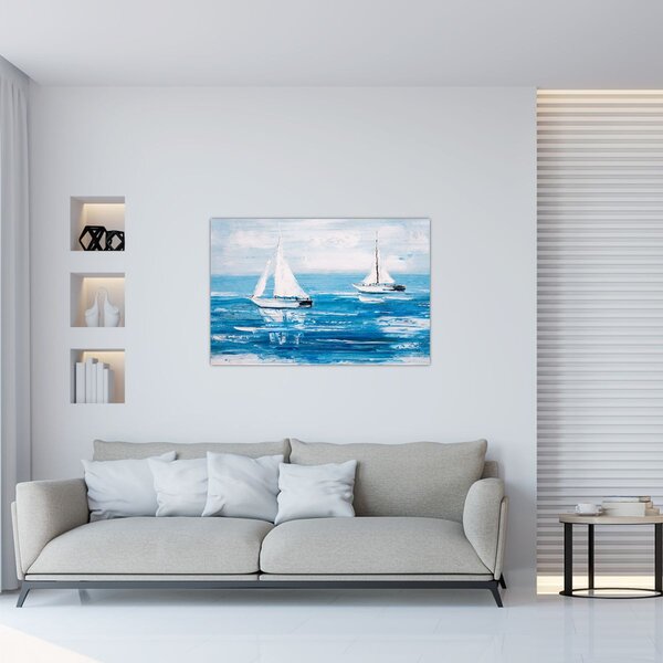 Tablou - Pictură yacht pe mare (90x60 cm)