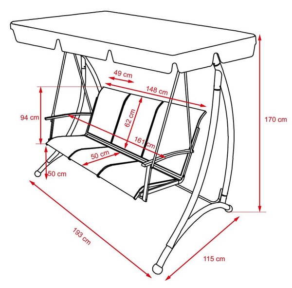 Balansoar de grădină pentru 3 persoane Avenberg ARUBA