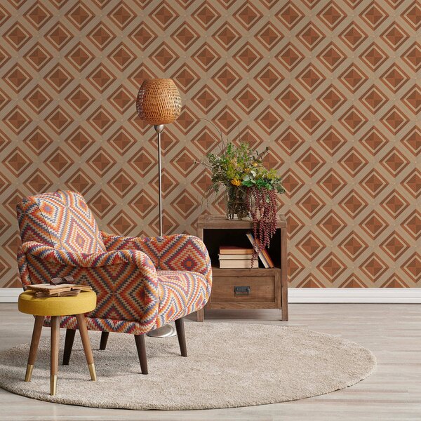 Tapet Model geometric cu romburi în nuanțe de teracotă, Tapet abstract, a01128 : Uwalls.ro