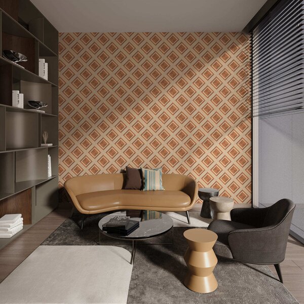 Tapet Model geometric cu romburi în nuanțe de teracotă, Tapet abstract, a01128 : Uwalls.ro