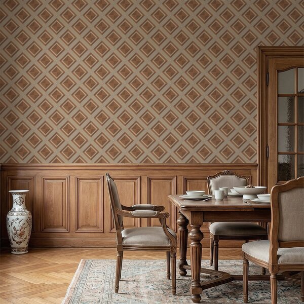 Tapet Model geometric cu romburi în nuanțe de teracotă, Tapet abstract, a01128 : Uwalls.ro