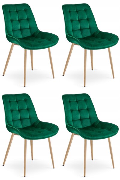 Set 4 Scaune Bucatarie/Dining Joy Verde Deschis, Catifea, Picioare Metalice, Finisaj Lemn