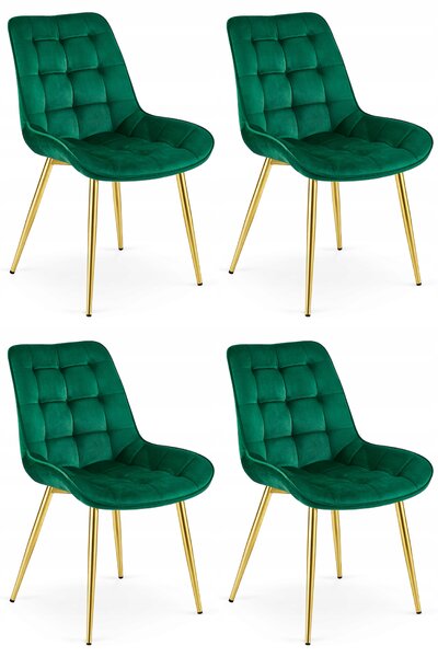 Set 4 Scaune Bucatarie/Dining Joy Verde, Catifea, Picioare Metalice, Finisaj Auriu