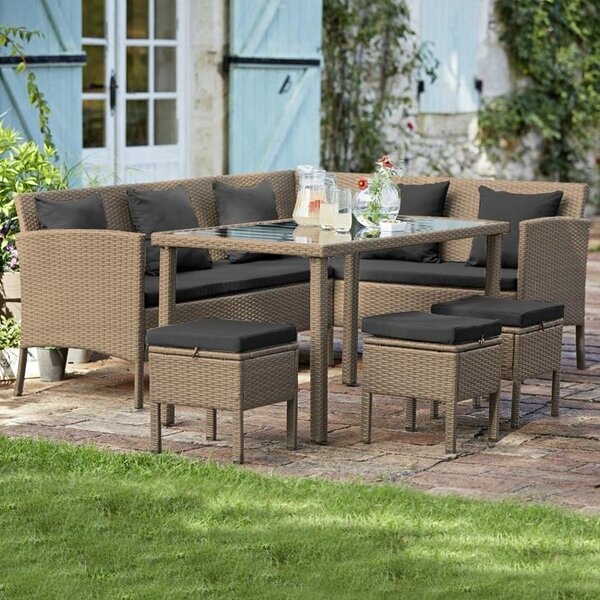 Set mobilier de grădină din ratan pe colț ALTEA - Maro