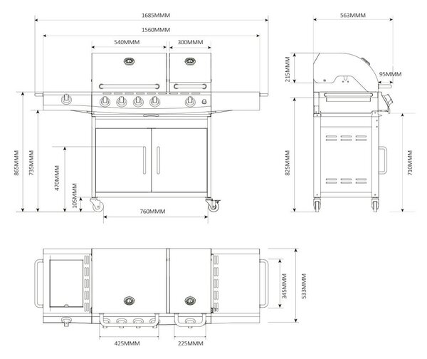 Grătar pe gaz din inox cu arzător lateral+INFRA Avenberg LINCOLN