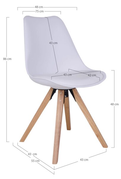 Scaun dining Bergen, Alb, 55x48x86 cm