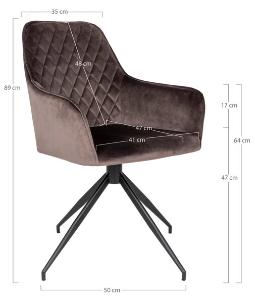 Scaun de dining rotativ Harbo, Maro, 62x56x89 cm, Catifea