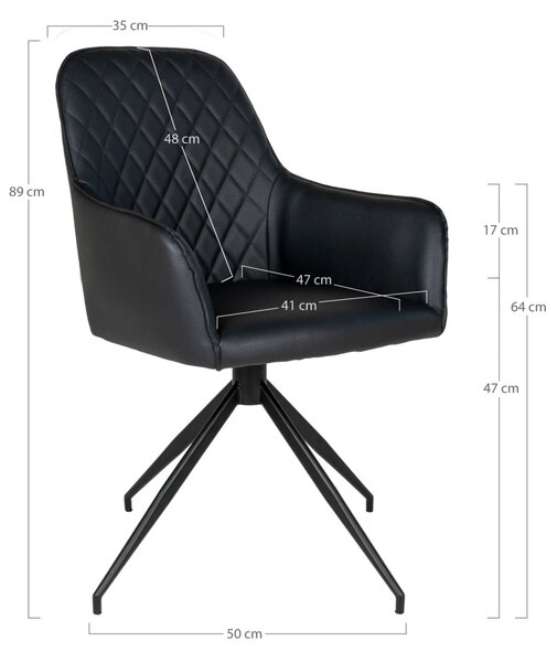 Scaun de dining rotativ Harbo, Negru, 62x56x89 cm