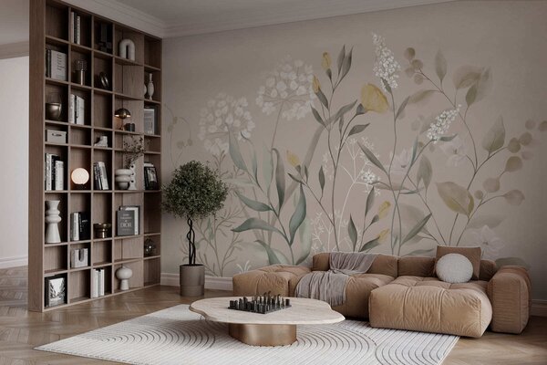 Tapet Compoziție botanică în tonuri calde de bej, Imagini de fundal unice, w05154v2 : Uwalls.ro