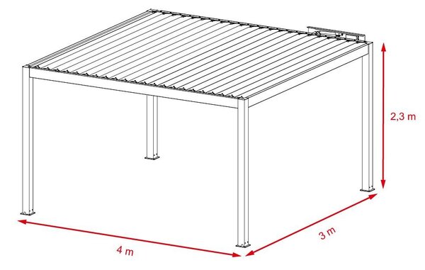 Pergolă bioclimatică din aluminiu cu lamele electrice 3 x 4 m + iluminare LED