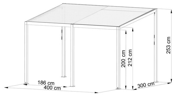 Pergolă bioclimatică cu acoperiș înclinat și lamele 3 x 4 M