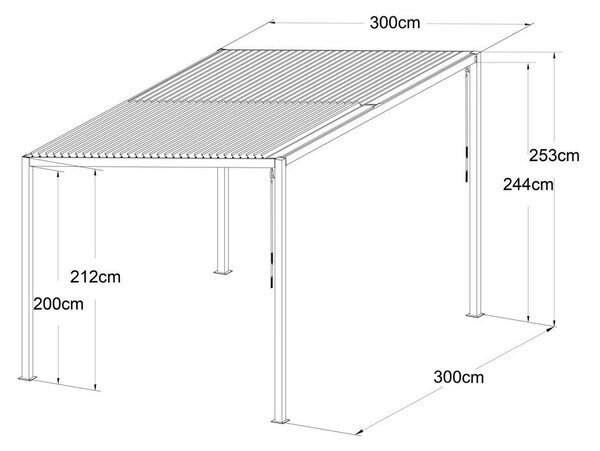 Pergolă bioclimatică înclinat cu lamele 3 x 3 M