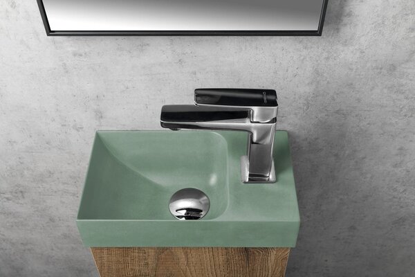 Sapho Sapho, lavoar din beton PICCOLINO 30.8x17cm, baterie pe dreapta, verde mat, PK30523