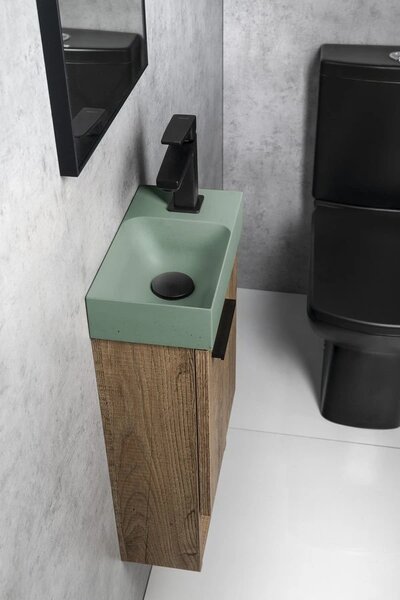Sapho Sapho, lavoar din beton PICCOLINO 30.8x17cm, baterie pe dreapta, verde mat, PK30523