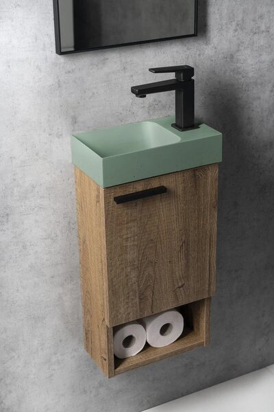 Sapho Sapho, lavoar din beton PICCOLINO 30.8x17cm, baterie pe dreapta, verde mat, PK30523